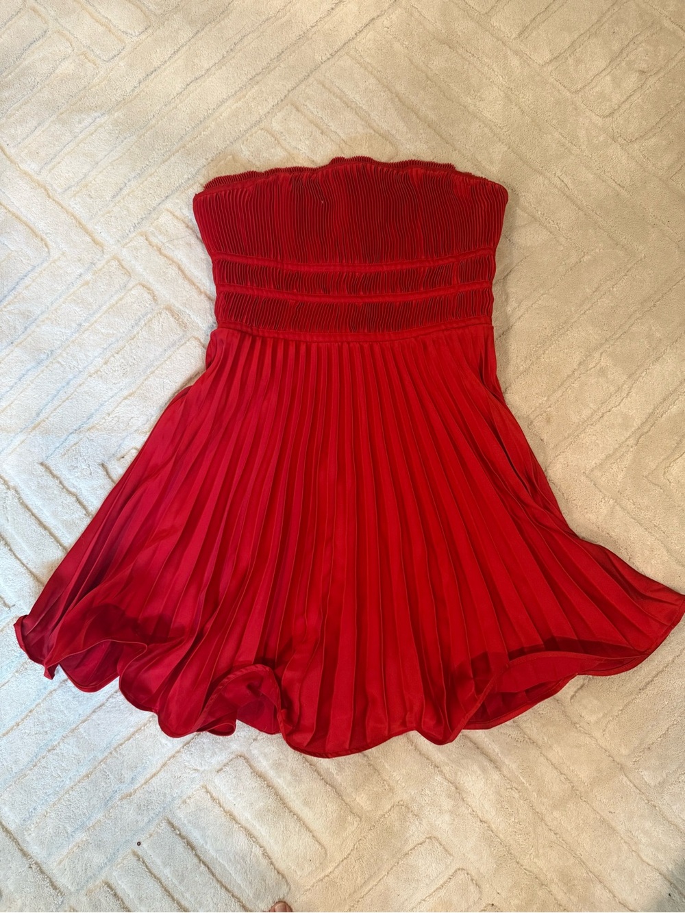 Taylor Strapless Red Pleated Mini Dress